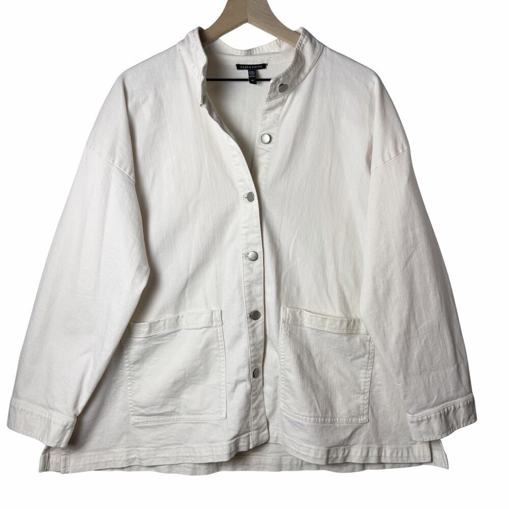 Eileen Fisher Undyed Organic Cotton Chore Jacket Cream Beige Women's Size L